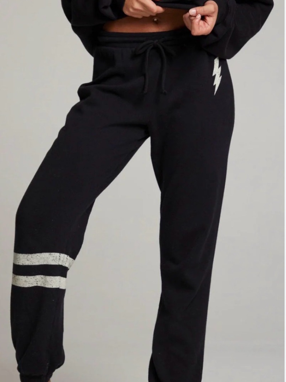 CHASER BLACK ELASTIC WAIST STRIPE LEG JOGGER PANTS WOMENS SZ XS